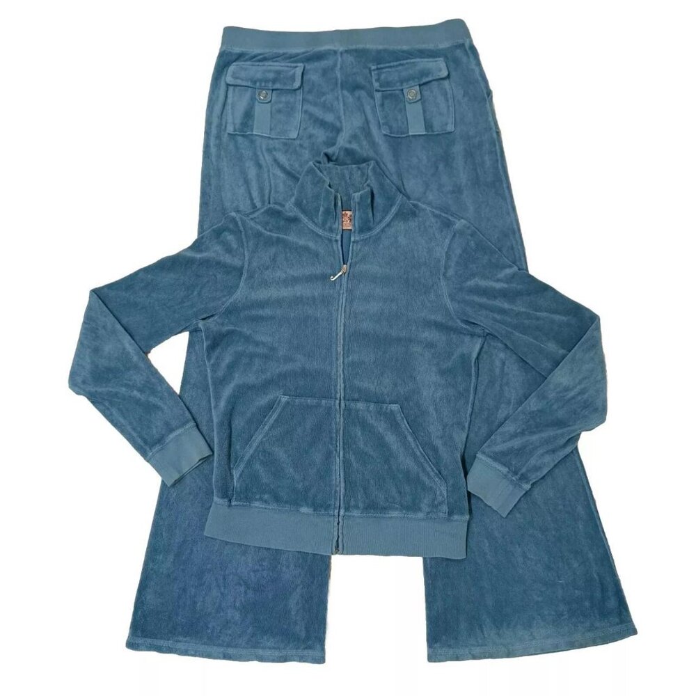 Vintage Juicy Couture TrackSuit Matching Set Blue Large Medium Jacket Pants Y2k